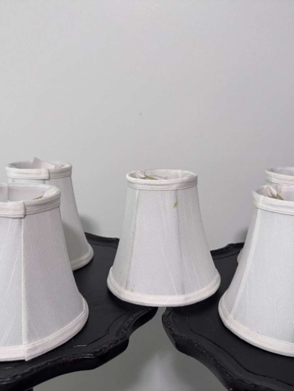 Off-White Silk Bell Chandelier Shades (5x), Brass-Colored Clip-on, New w/Tag